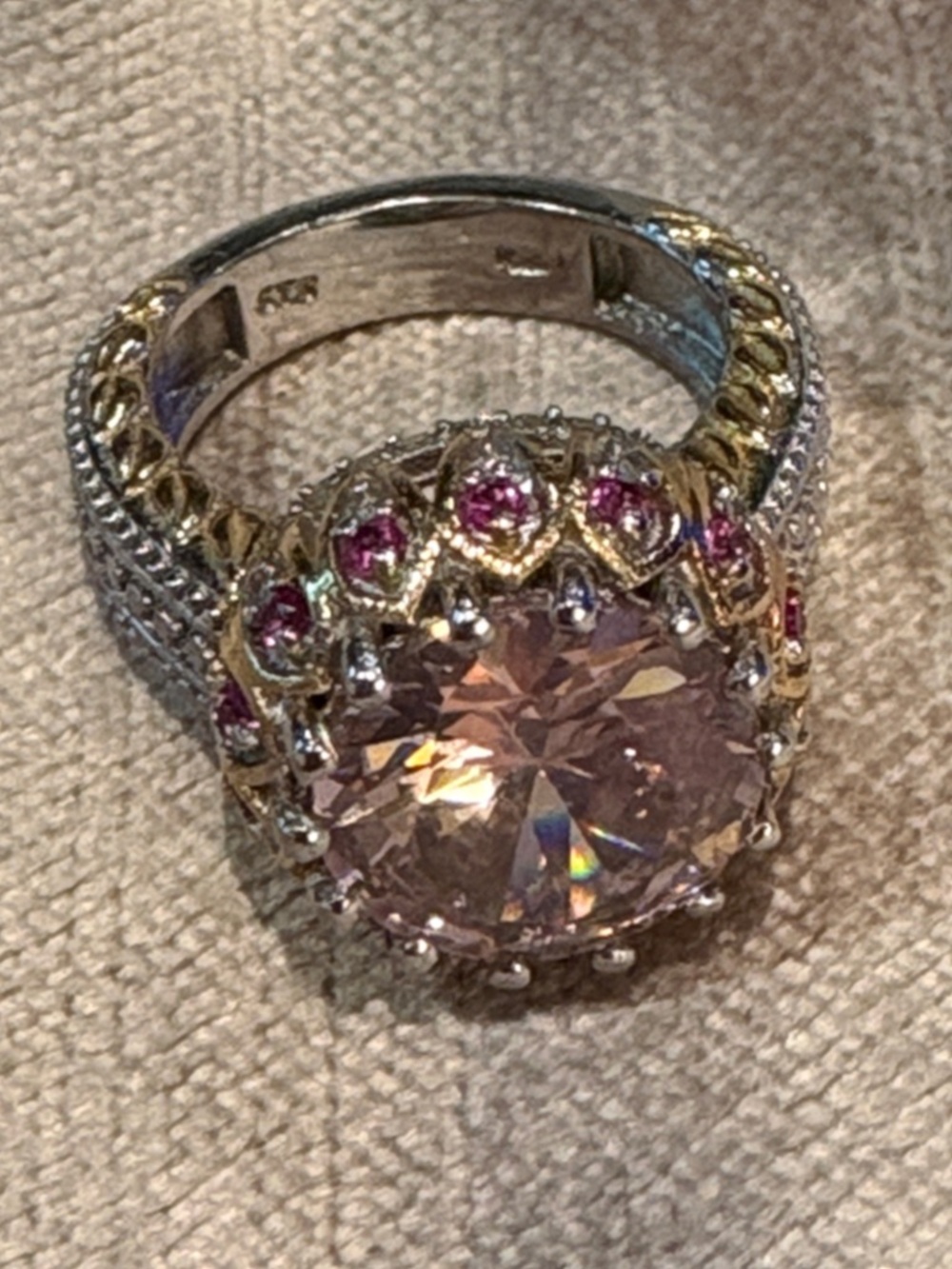 Amazing Pink-Purple Halo Cocktail Ring with Red Spinel Accent Stones 925 size 5 - Picture 4 of 9